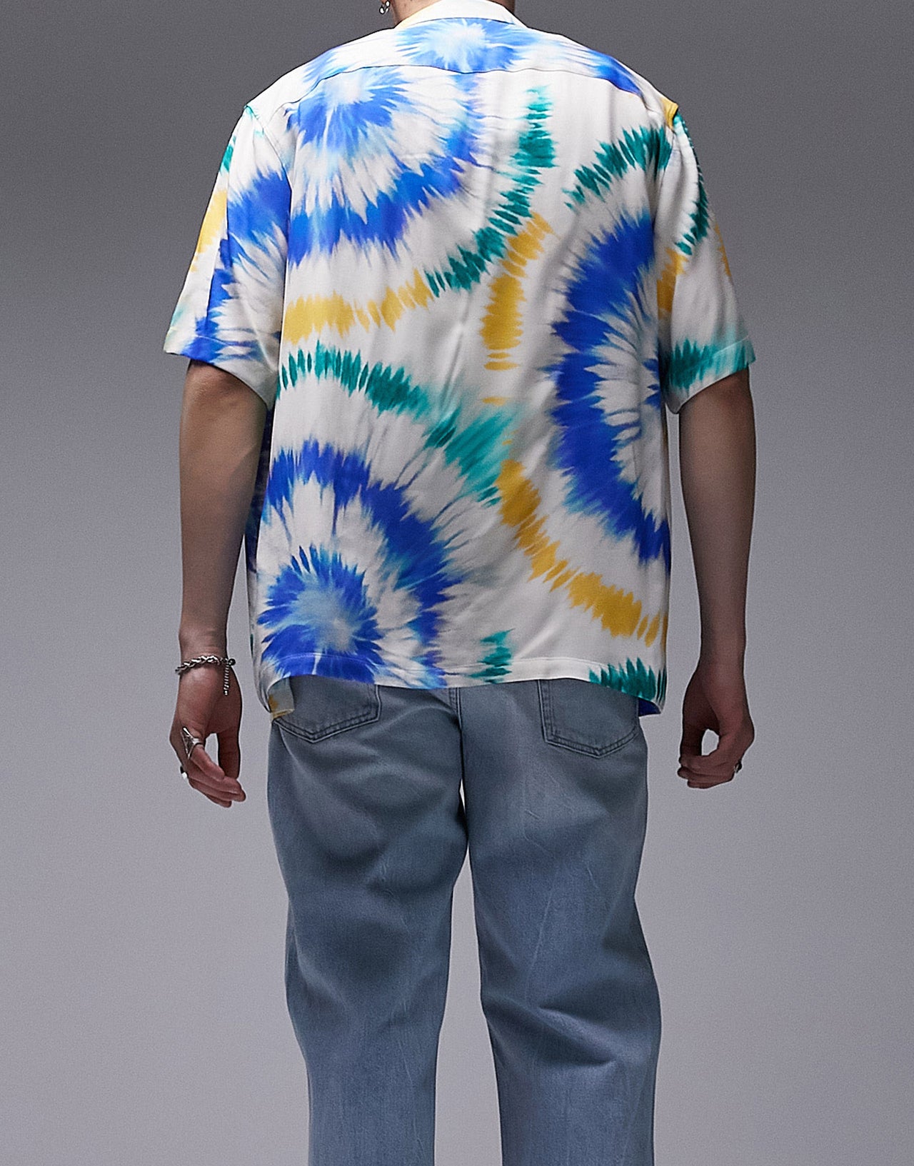 Topman short sleeve regular fit revere tie dye shirt in multi