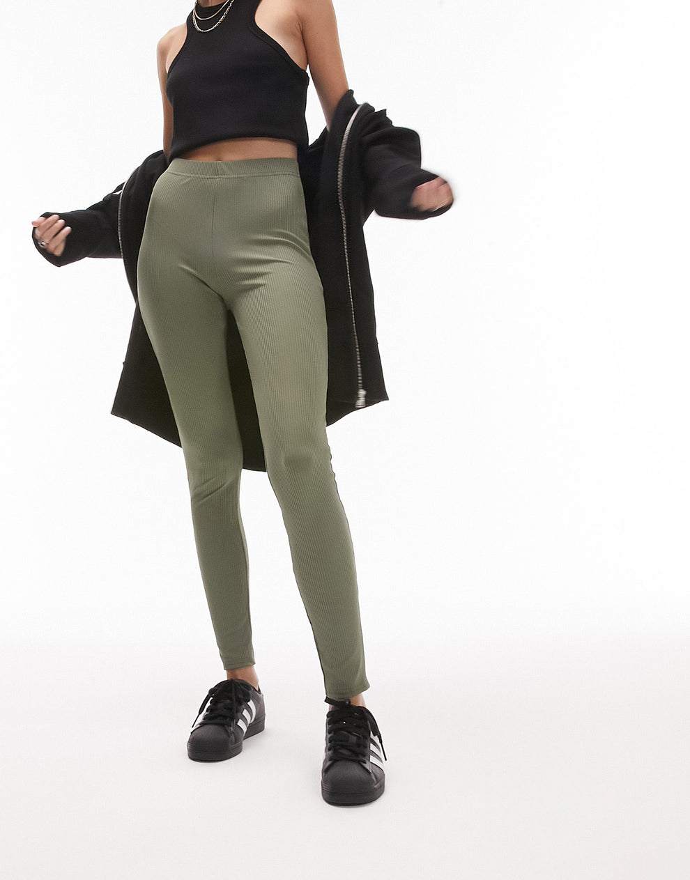 Petite skinny rib legging in khaki ASOS Sample Sale