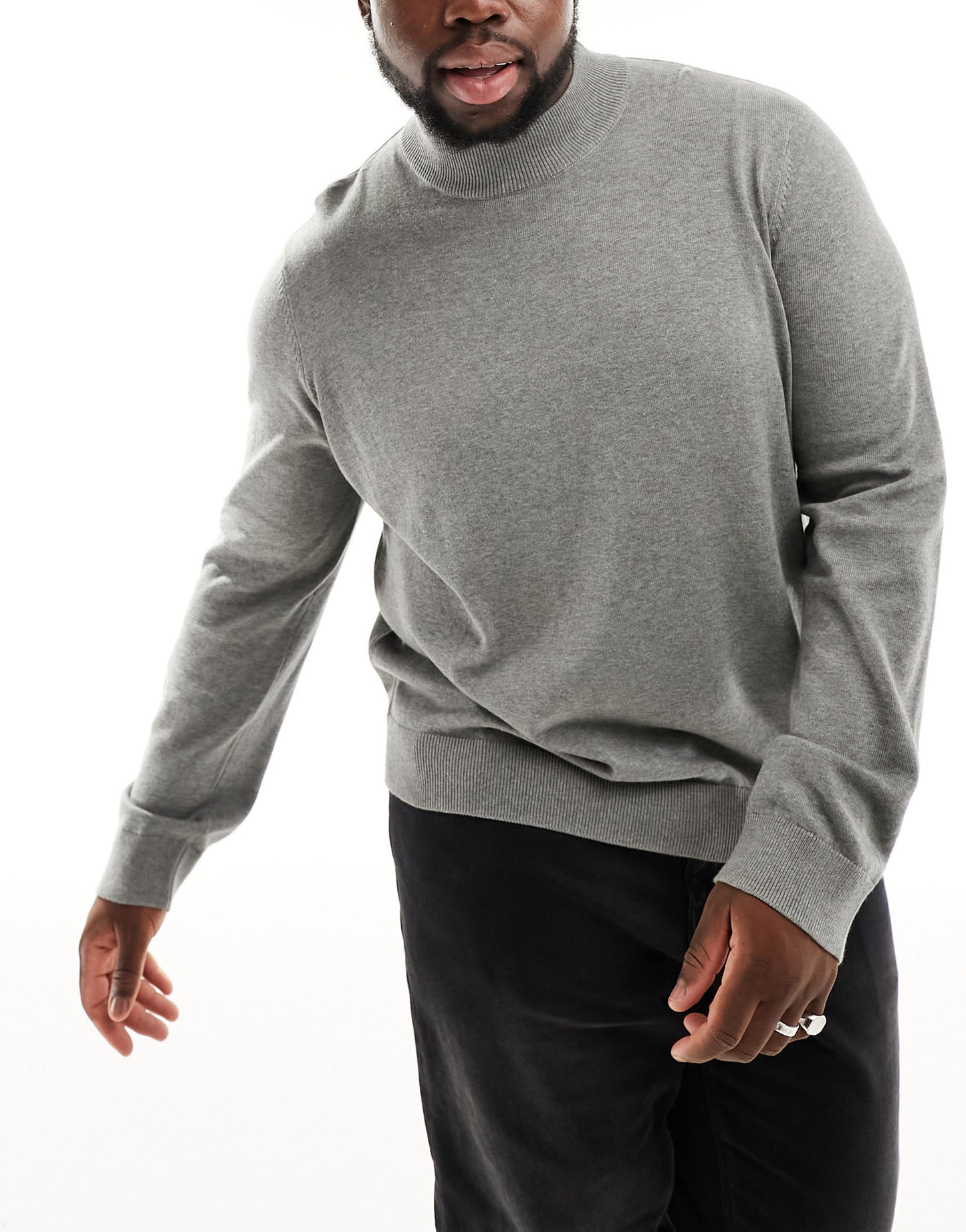 Threadbare Plus cotton turtle neck jumper in light grey marl ASOS