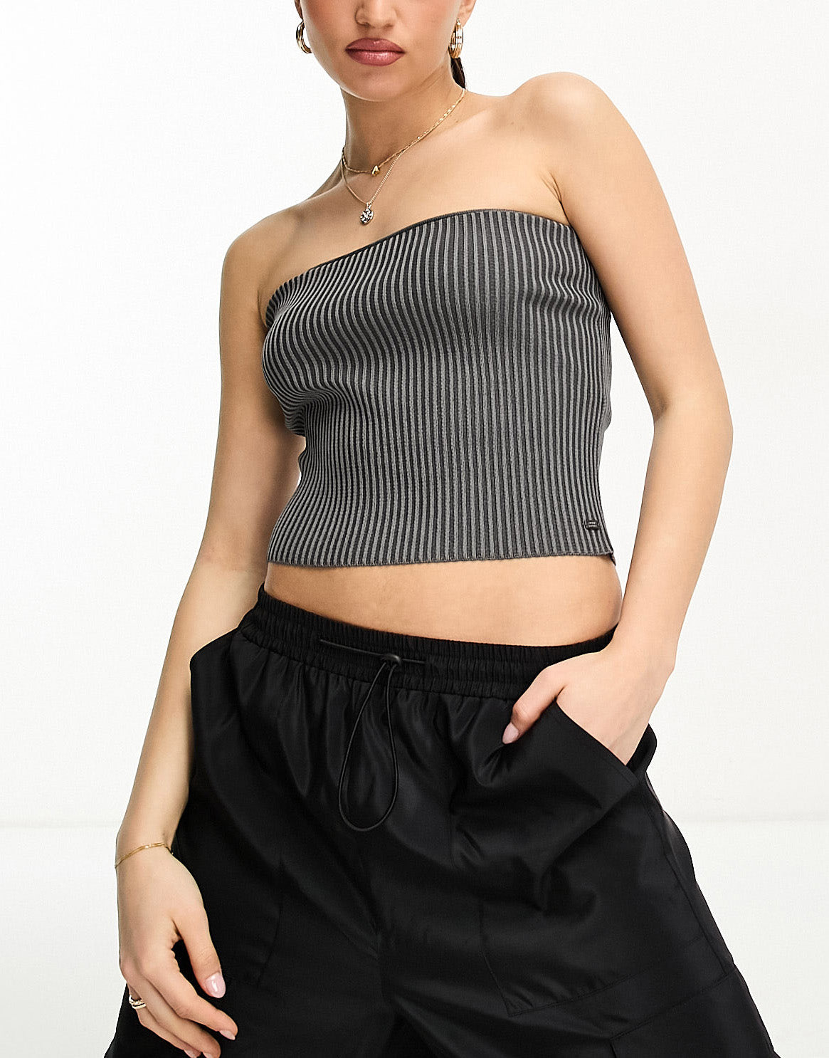 Pull&Bear acid wash bandeau tube top in charcoal