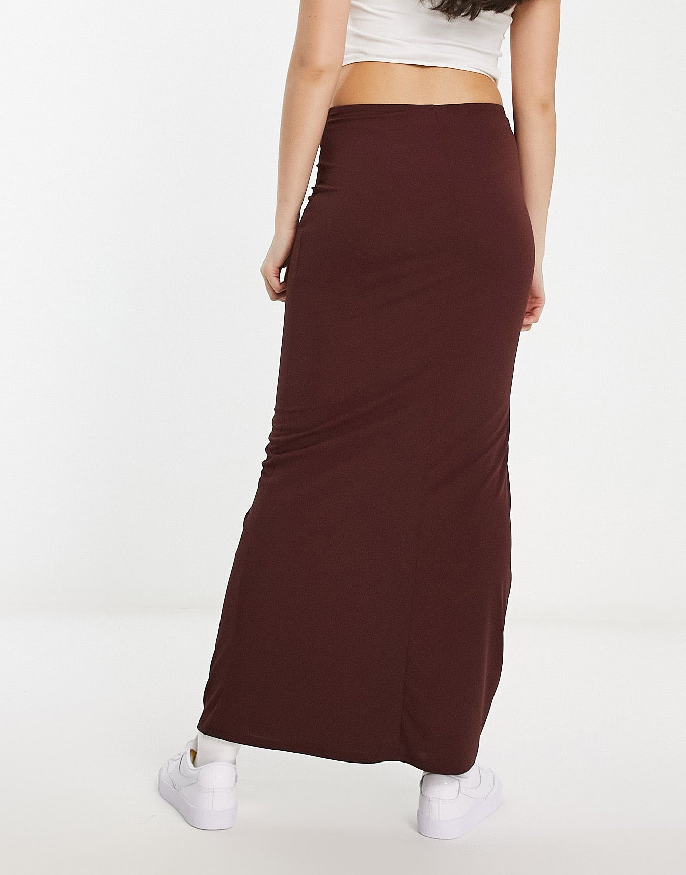 Pull&Bear slinky column maxi skirt in aubergine