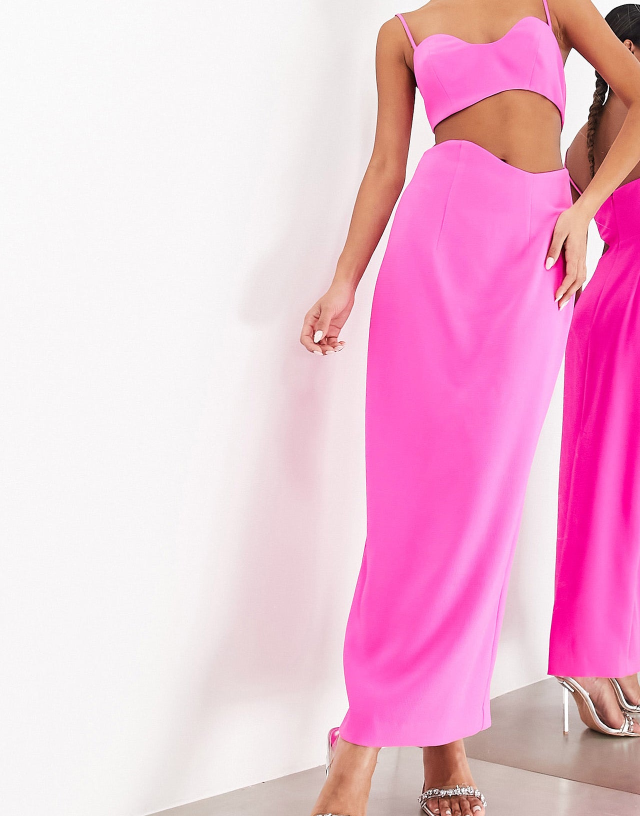ASOS EDITION cami wavey cut out midi dress in bright pink