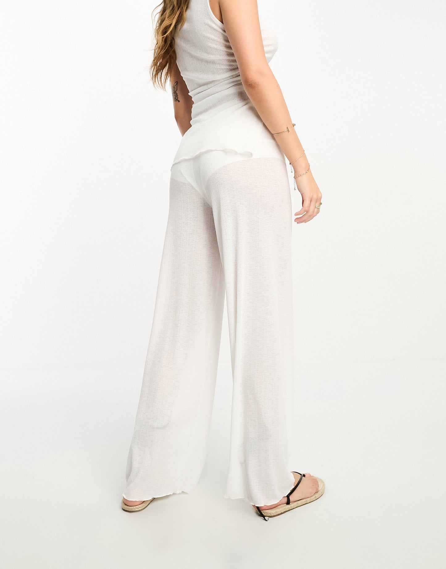 Pull&Bear textured sheer trouser co-ord in white