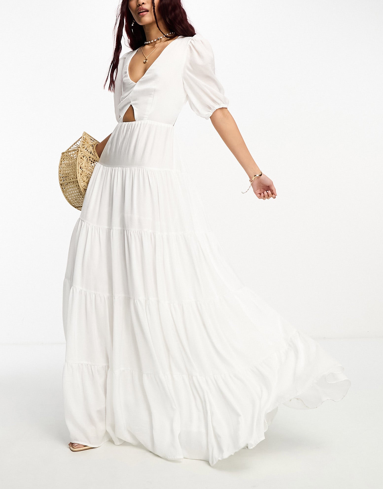 Style Cheat cutout maxi dress with puff sleeves in white ASOS Sample
