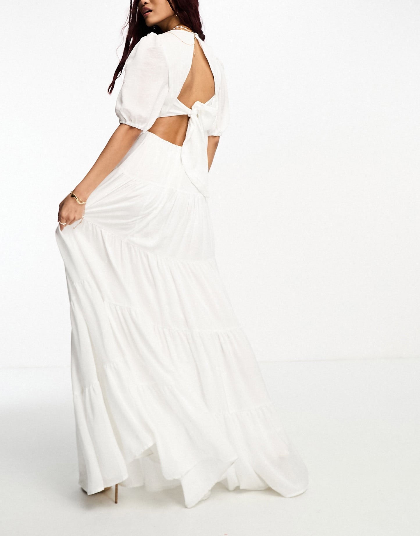 Style Cheat cutout maxi dress with puff sleeves in white ASOS Sample