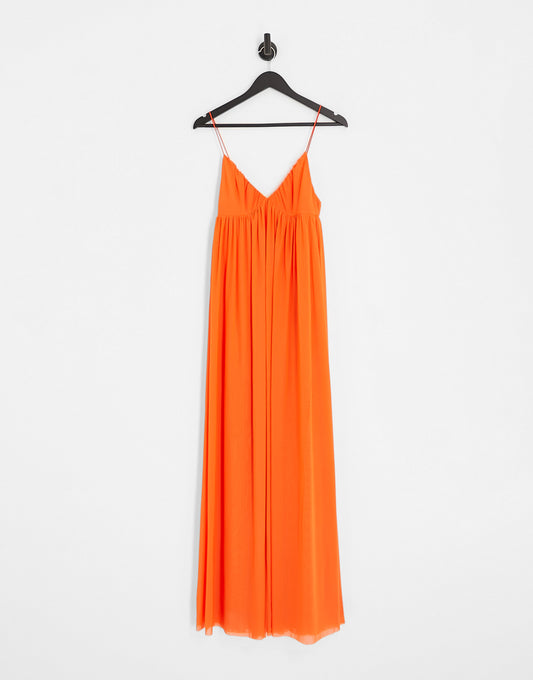 ASOS DESIGN cami mesh overlay skater maxi dress in orange