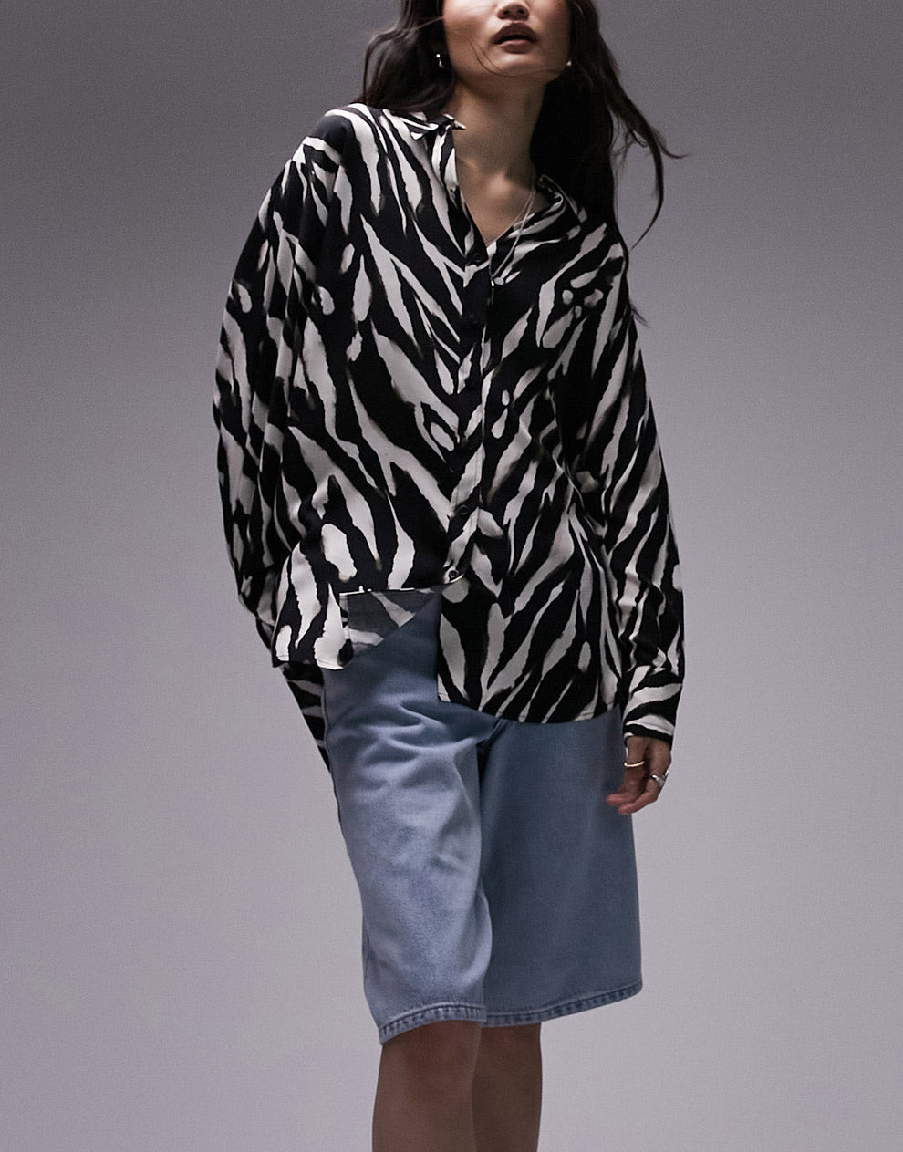 oversized zebra printed shirt in monochrome ASOS Sample Sale
