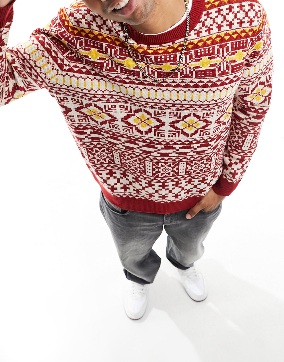 ASOS DESIGN knitted Christmas jumper in red fairisle pattern ASOS