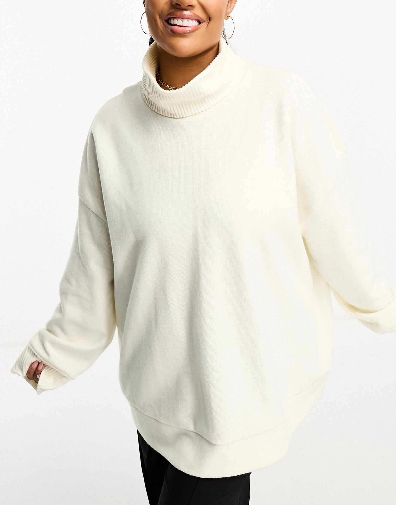 ASOS DESIGN Curve super soft long line roll neck in winter white ASOS