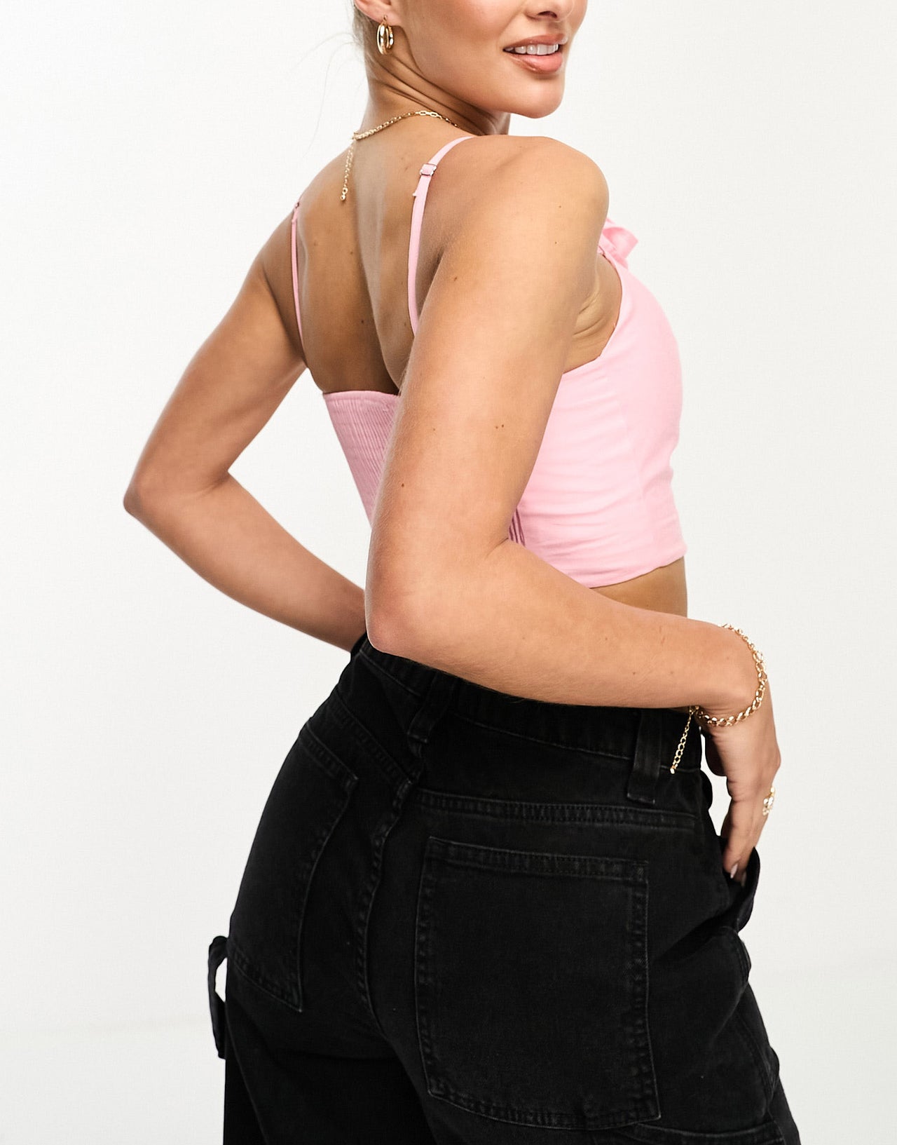 Stradivarius cami top with 3d floral in pink