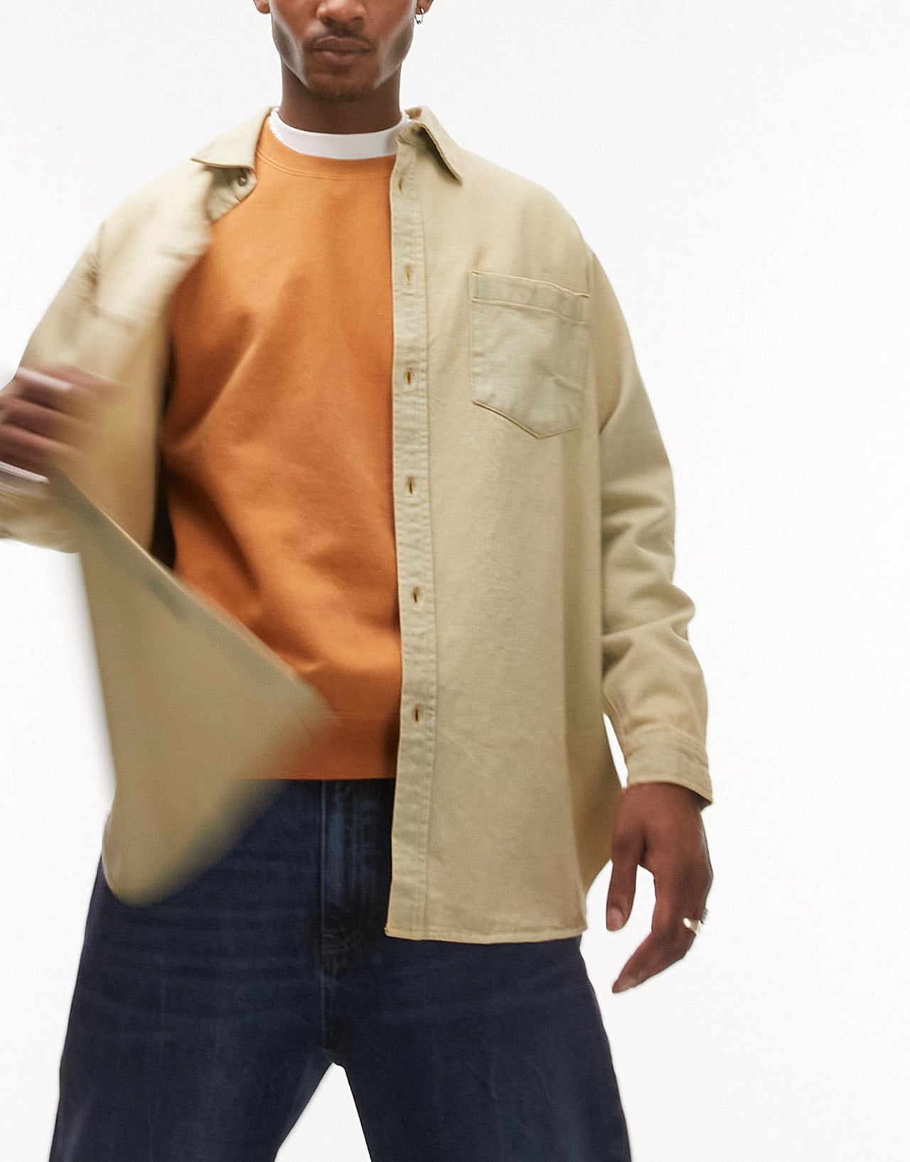 Topman long sleeve super oversized fit acid wash denim shirt in grey