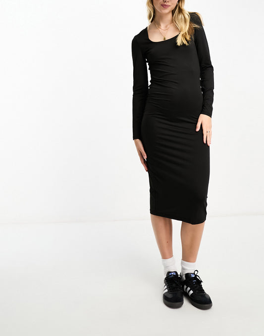 Vero Moda square neck bodycon midi dress in black