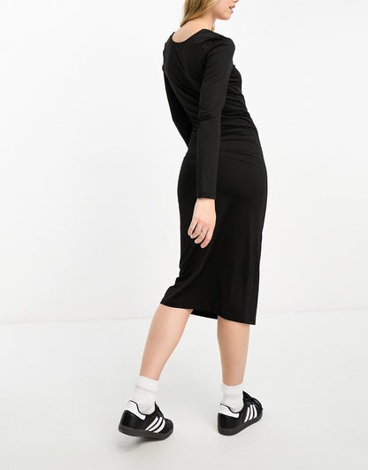 Vero Moda square neck bodycon midi dress in black