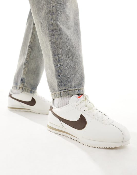 Nike Cortez leather trainers in off white and cacao brown