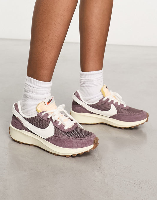 Nike Waffle Debut trainers in plum and off white