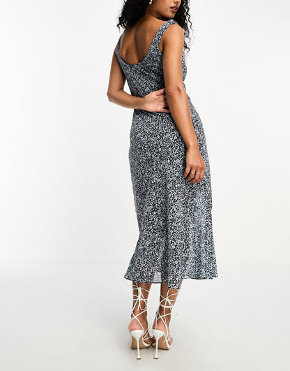 Abercrombie & Fitch cowl neck chiffon midi dress in blue floral print