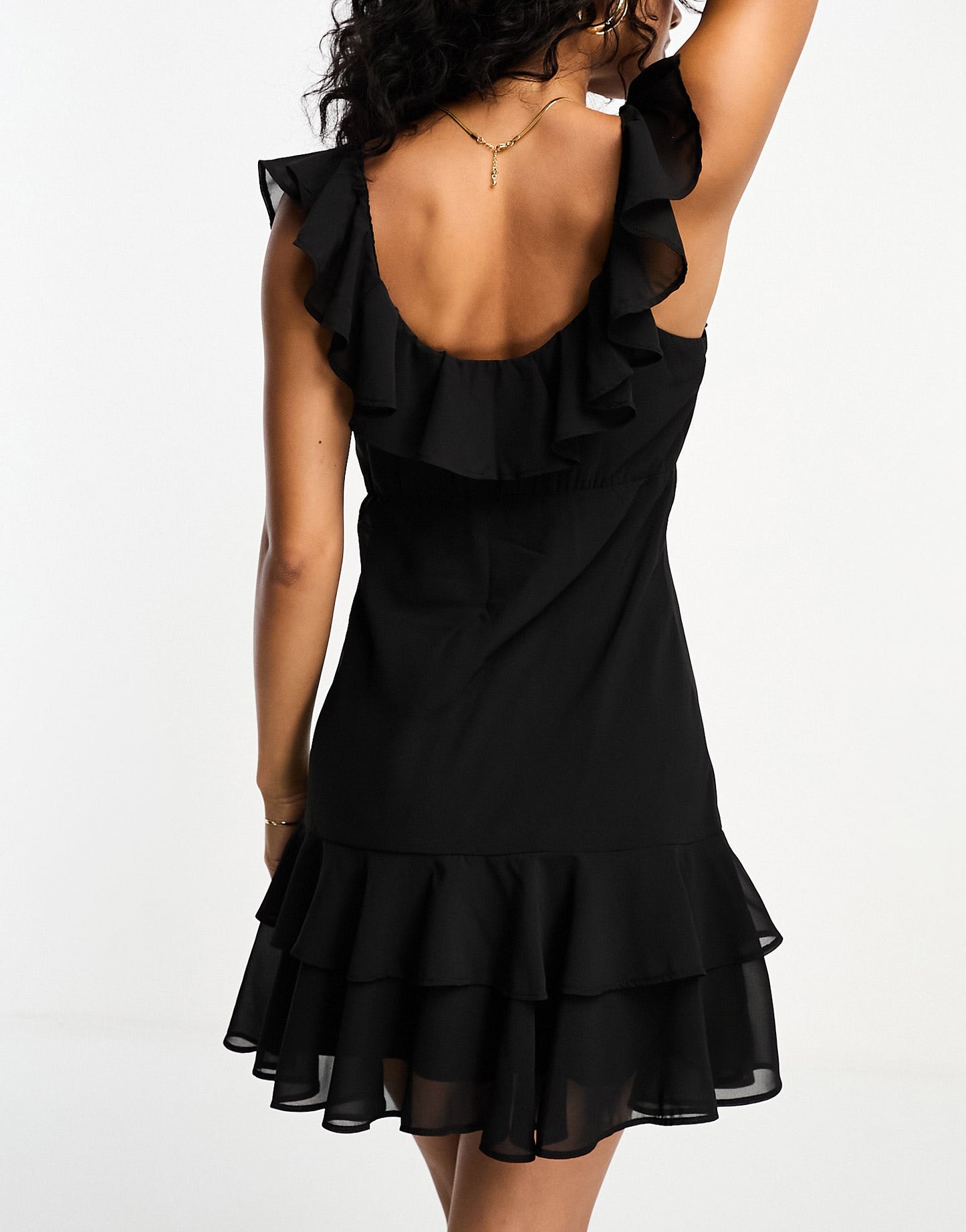 Abercrombie & Fitch scoop neck sheer ruffle mini dress in black