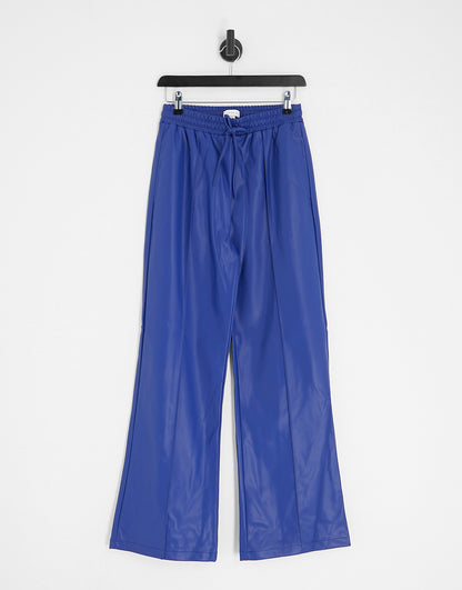 Topshop faux leather jogger style straight leg trouser in cobolt