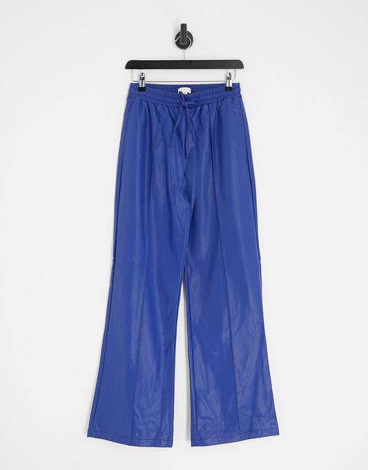 Topshop faux leather jogger style straight leg trouser in cobolt