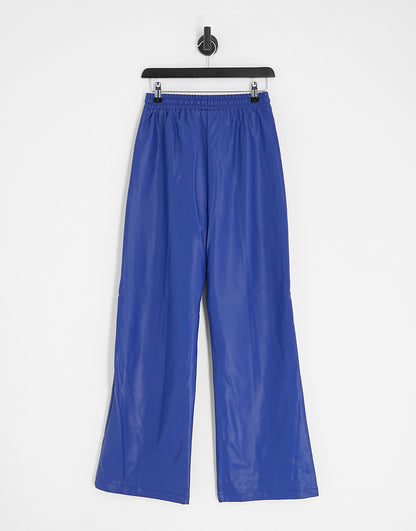 Topshop faux leather jogger style straight leg trouser in cobolt