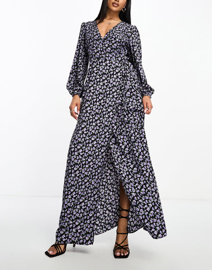 Glamorous wrap maxi dress in purple bud floral