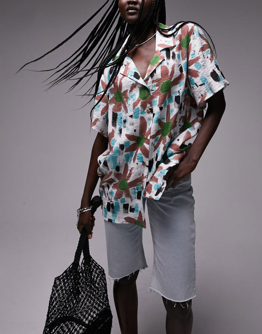 Topshop co-ord printed resort shirt in multi