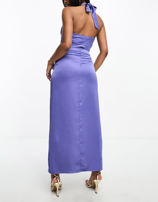 Aria Cove satin ruched front maxi skirt co-ord in blue