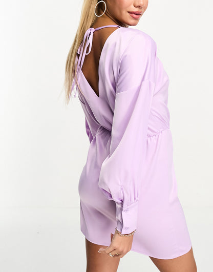 In The Style exclusive satin mini tie back dress in lilac