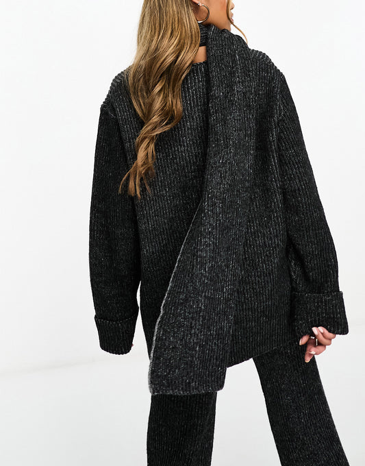 4th & Reckless knitted jumper with scarf co-ord in black