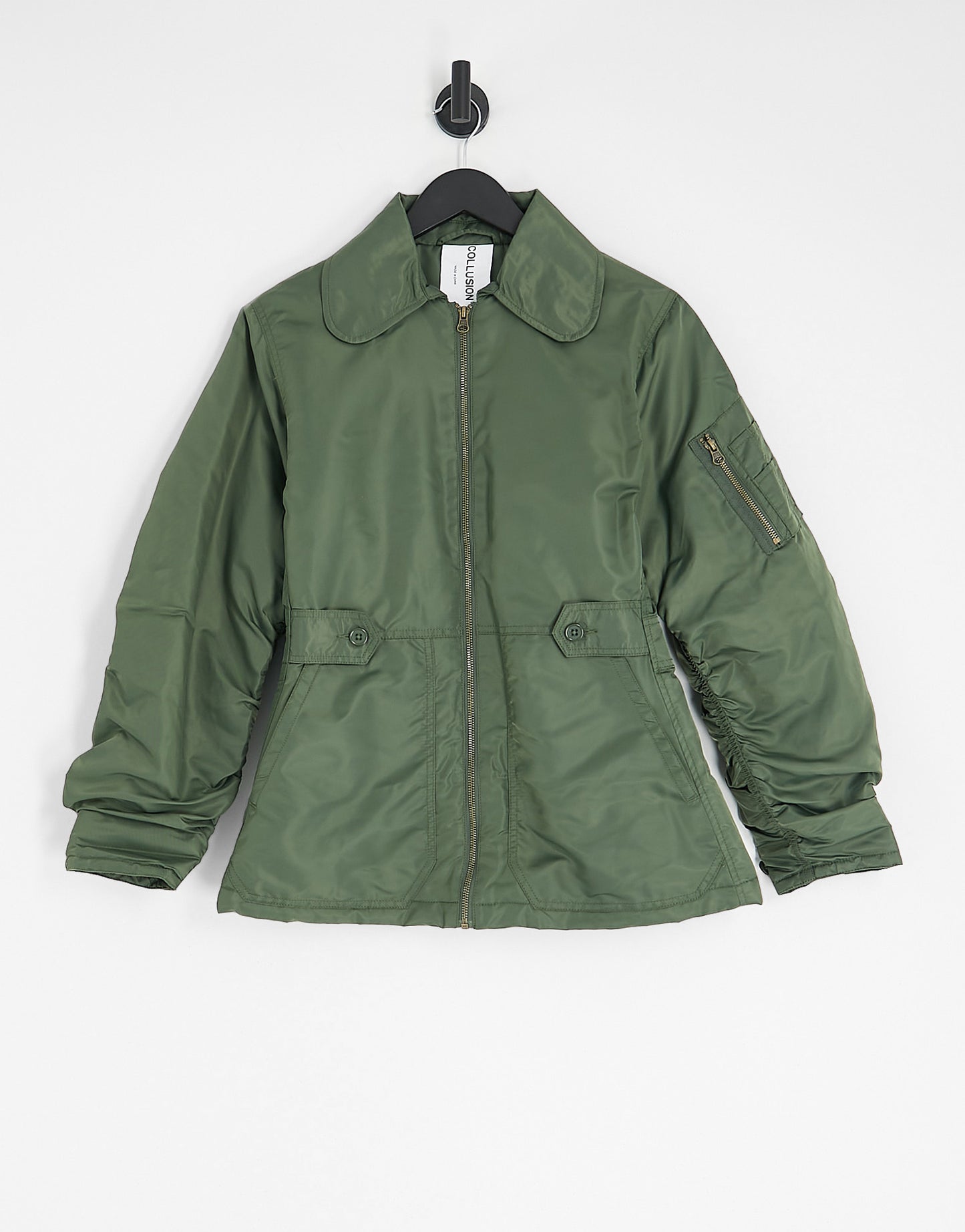 COLLUSION nylon jacket with with fitted waist in khaki
