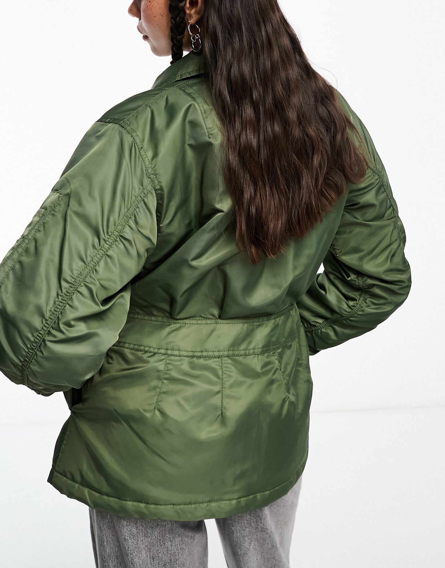 COLLUSION nylon jacket with with fitted waist in khaki