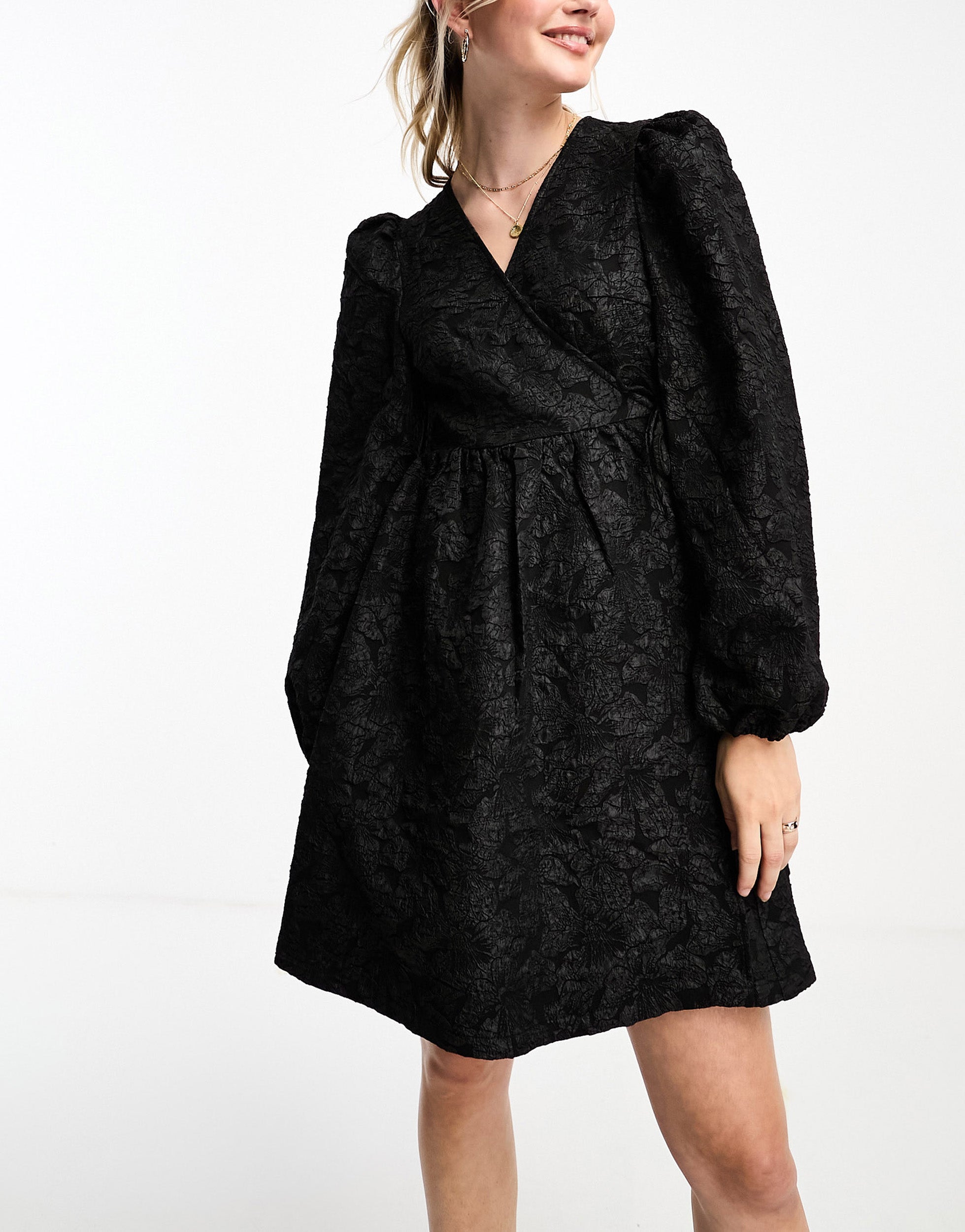 Monki long sleeve jacquard print mini dress in black ASOS Sample Sale
