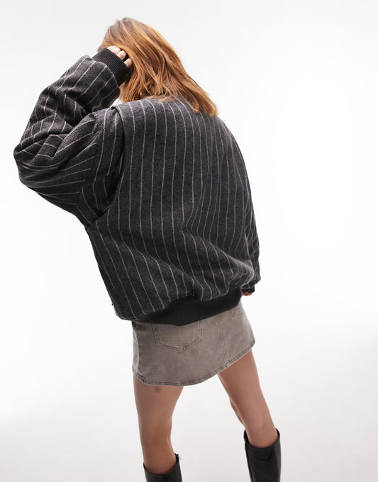 Topshop striped wool bomber jacket in grey