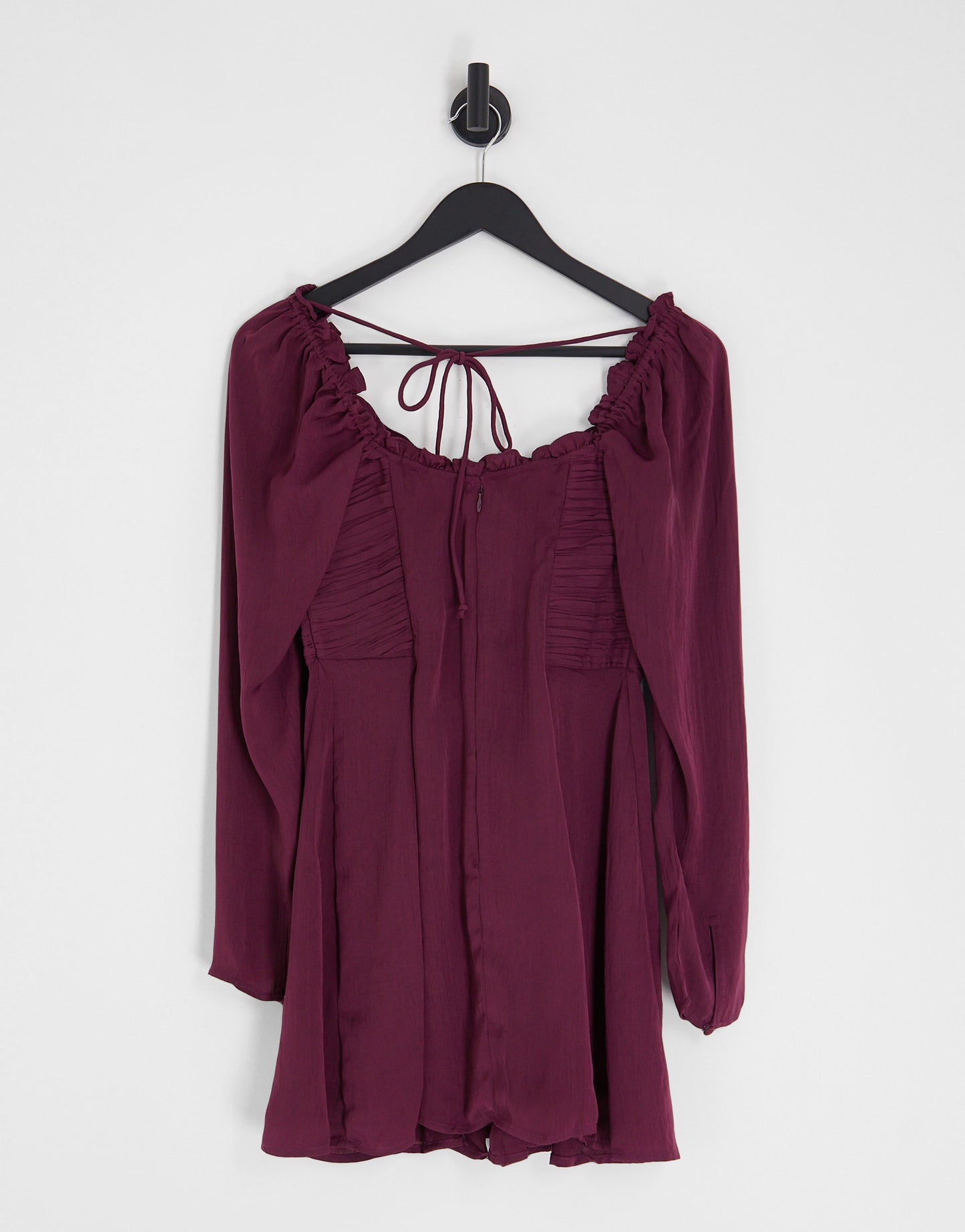 ASOS DESIGN satin cupped mini dress with godet and ruched waist in wine