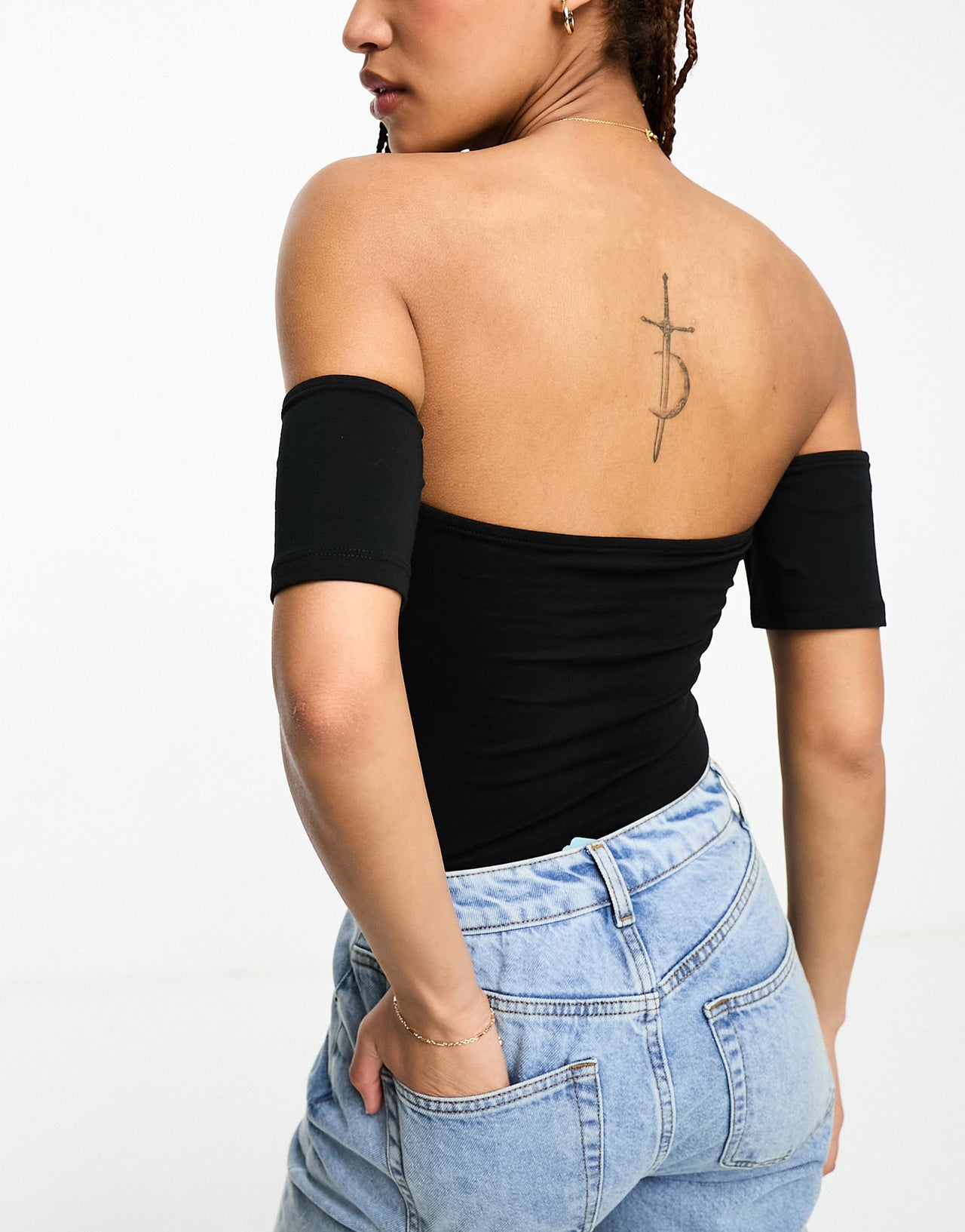 Stradivarius off shoulder body in black