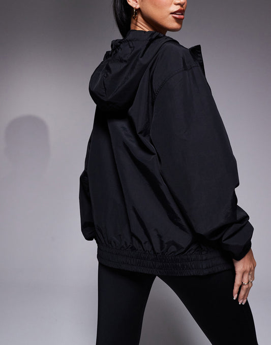 4505 boxy fit woven 1/4 zip track jacket in black