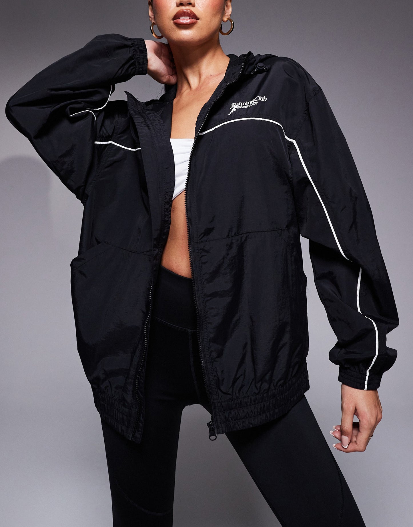 4505 boxy fit woven 1/4 zip track jacket in black