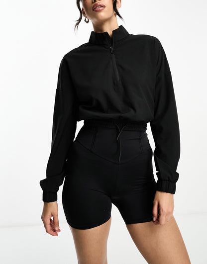 4505 boxy fit woven 1/4 zip track jacket in black