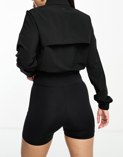 4505 boxy fit woven 1/4 zip track jacket in black