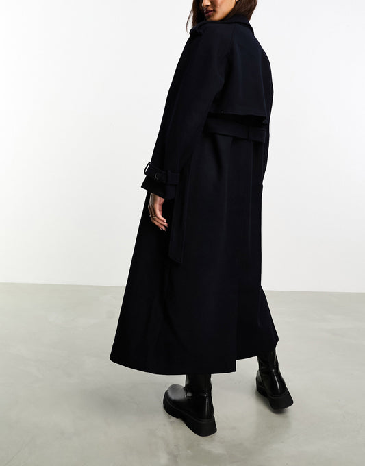 Vila double breasted heavy weight trench coat in navy