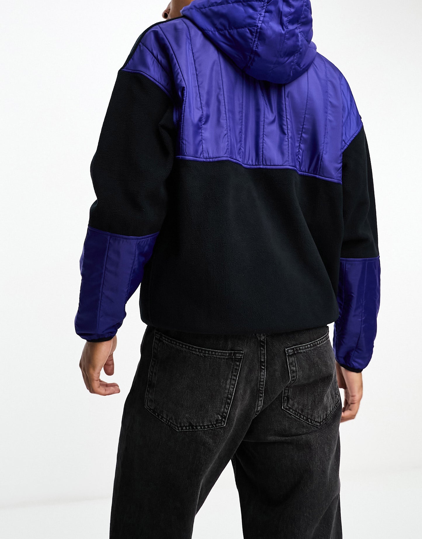 Armani Exchange contrast fabric fleece zip thru hoodie in black and bl