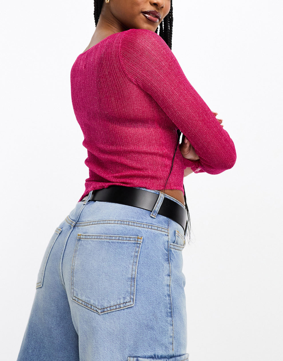 ASOS DESIGN sheer knitted top with rose corsage in pink ASOS Sample Sale