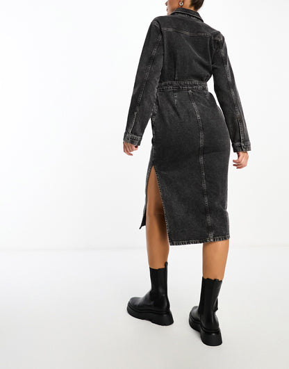 ASOS DESIGN denim midi dress in washed black
