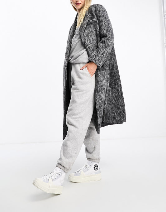 Urban Revivo longline fluffy tailored coat in heather grey