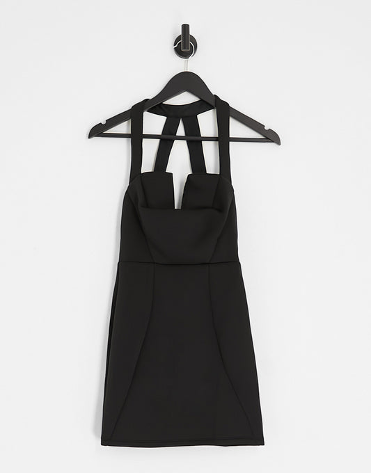 ASOS DESIGN halter v neck mini dress in black