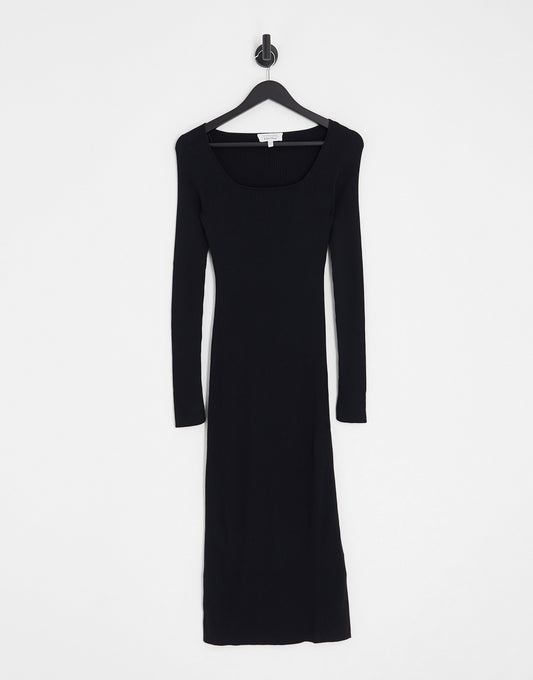 & Other Stories knitted rib midi dress in black