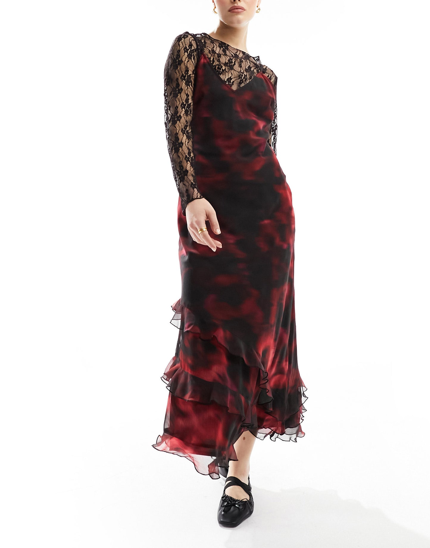 Miss Selfridge 2 in 1 lace and chiffon slip dress in blurred floral