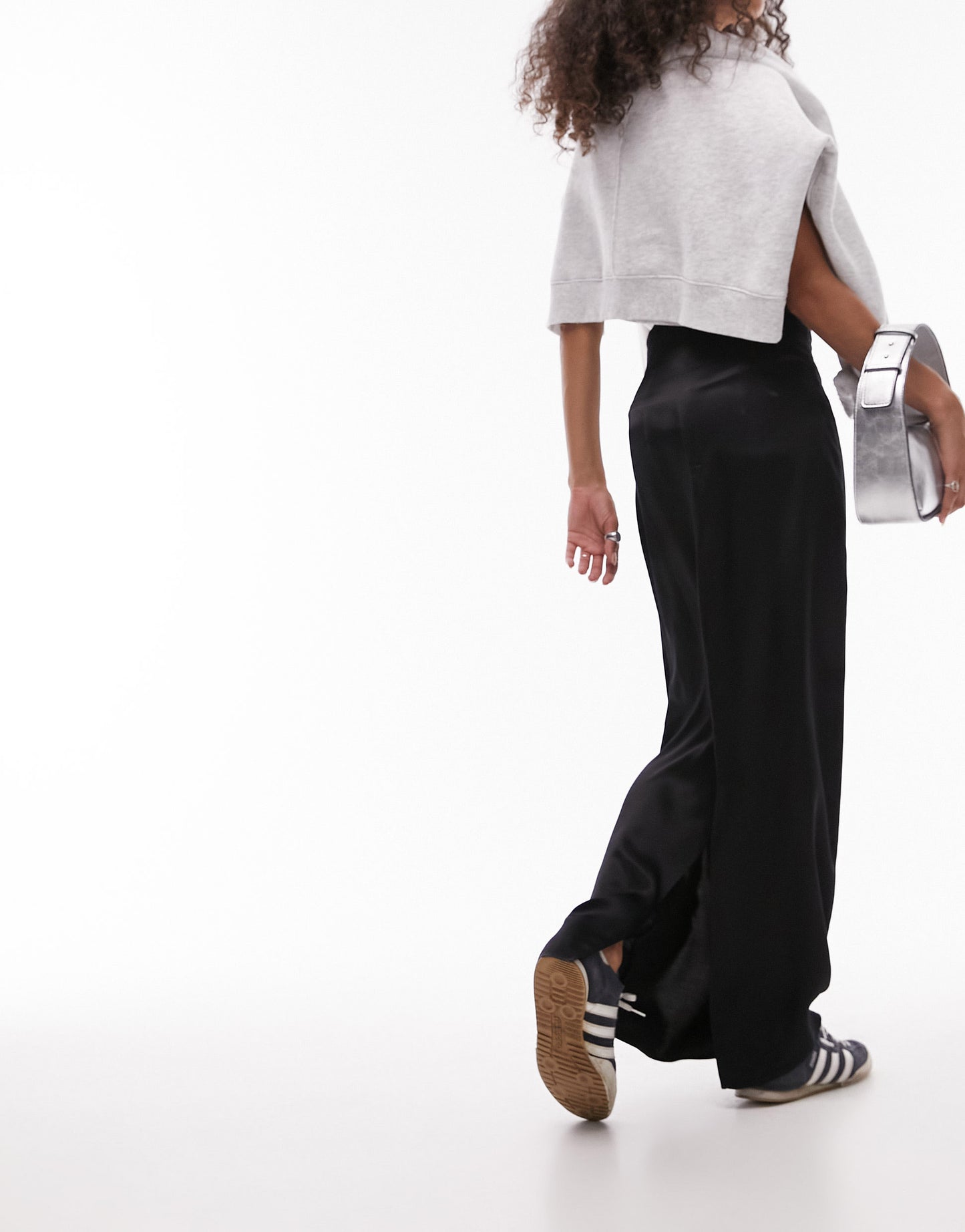 super high waisted satin maxi skirt in black ASOS Sample Sale