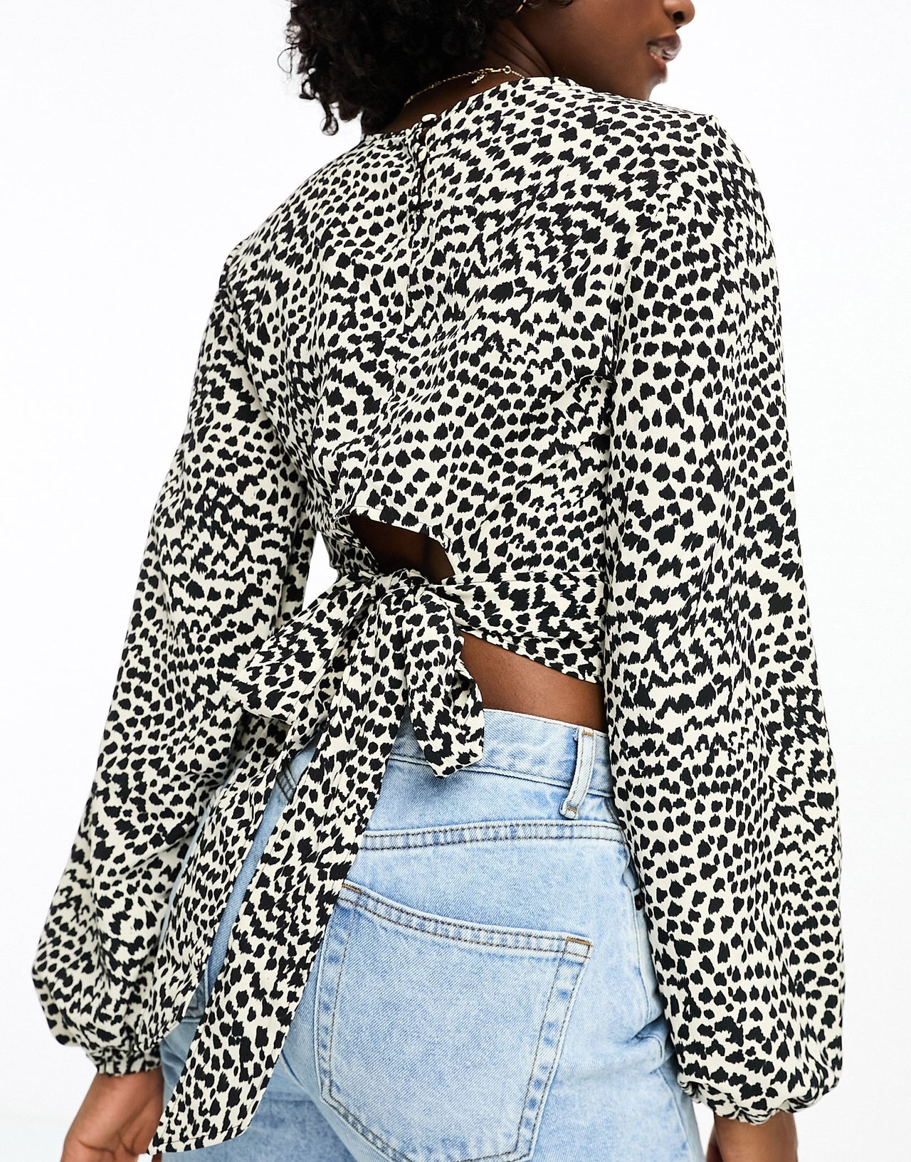 Pimkie cropped bow back blouse in animal print