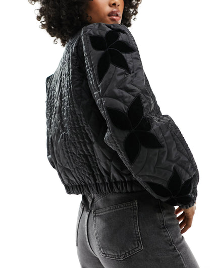 Free People quilted velvet inlay jacket in black